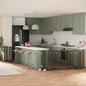 Hundgrind med dörr vikbar 15 paneler svart 750 cm poppel