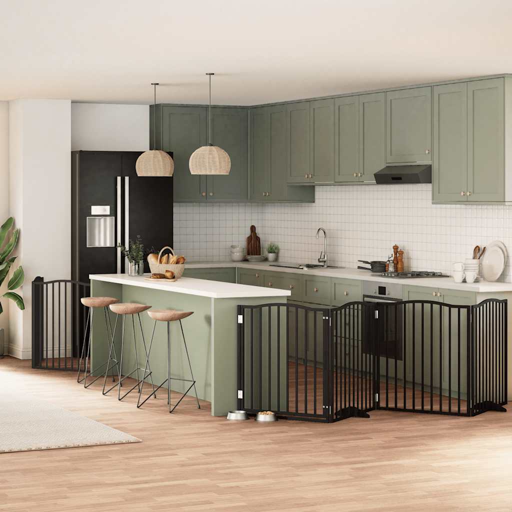 Hundgrind med dörr vikbar 8 paneler svart 640 cm poppel