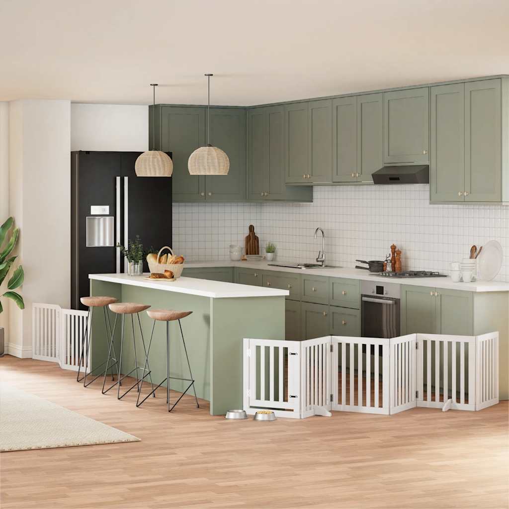 Hundgrind med dörr vikbar 9 paneler vit 450 cm poppel