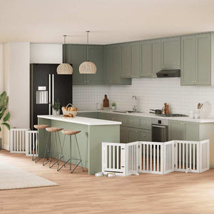 Hundgrind med dörr vikbar 15 paneler vit 750 cm poppel