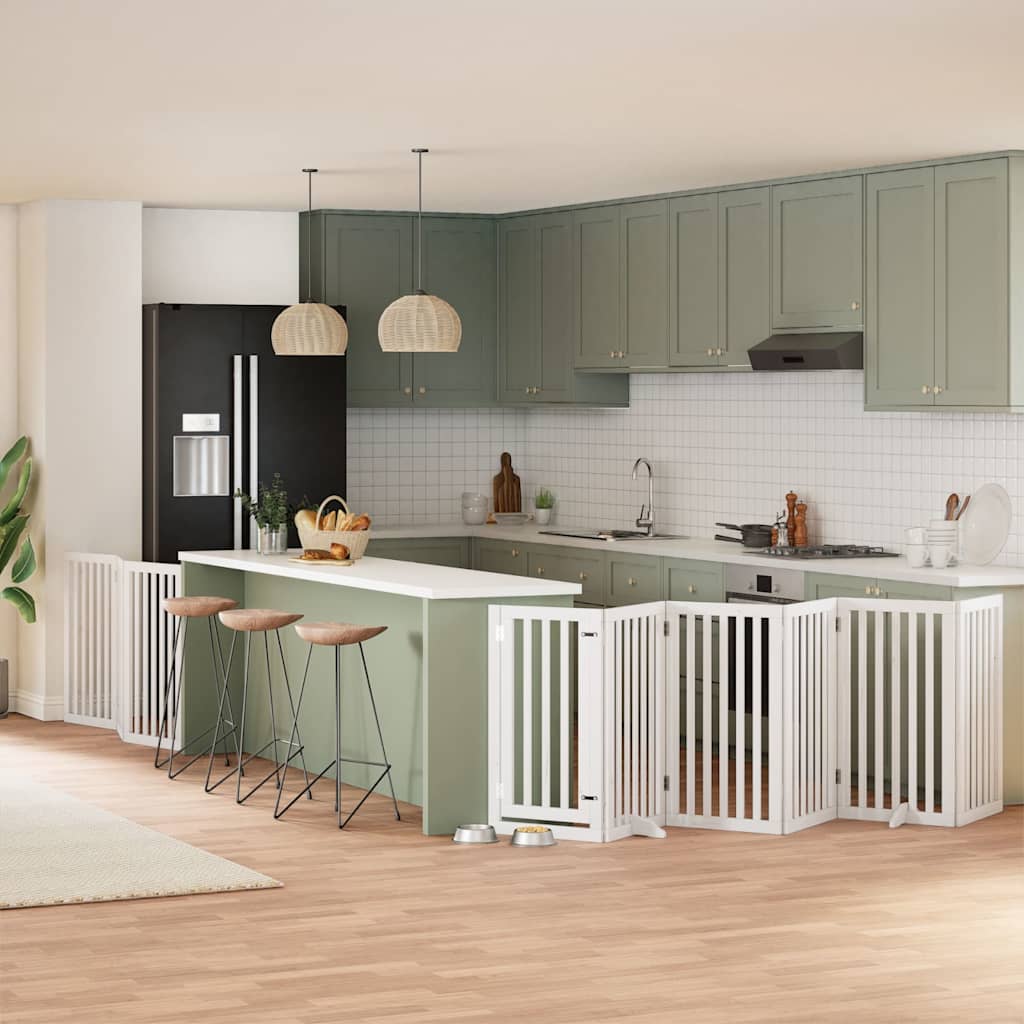 Hundgrind med dörr vikbar 9 paneler vit 450 cm poppel