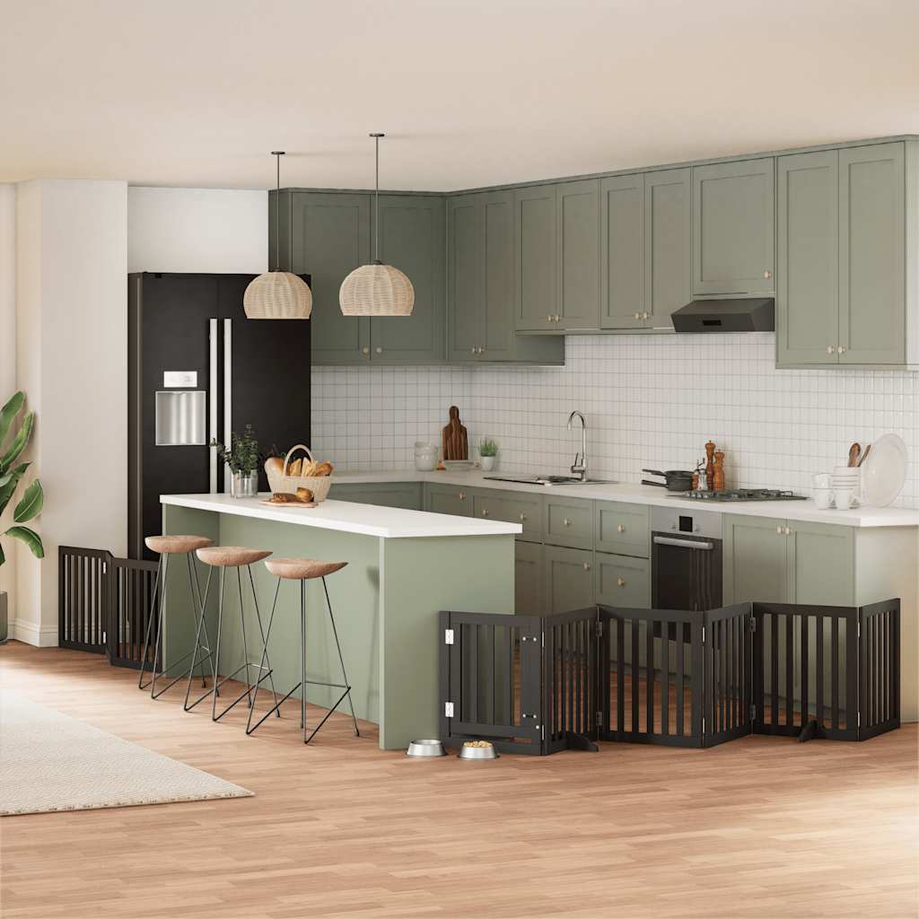 Hundgrind med dörr vikbar 9 paneler svart 450 cm poppel