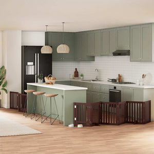 Hundgrind med dörr vikbar 9 paneler brun 450 cm poppel