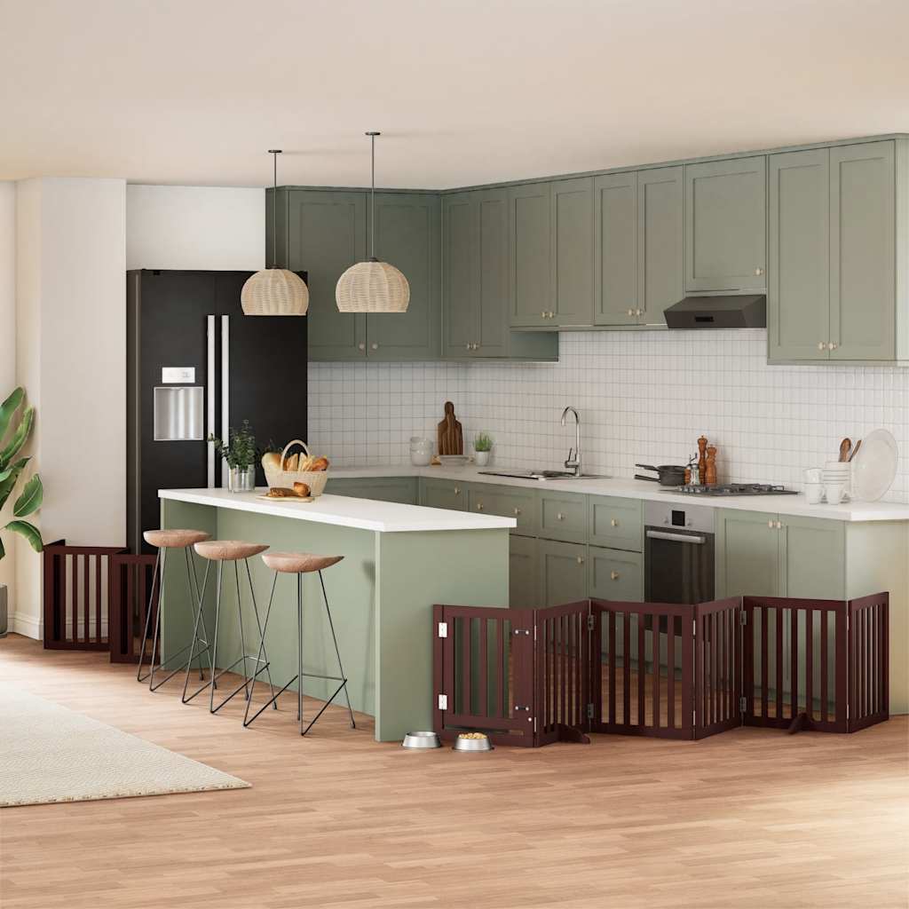 Hundgrind med dörr vikbar 12 paneler brun 600 cm poppel