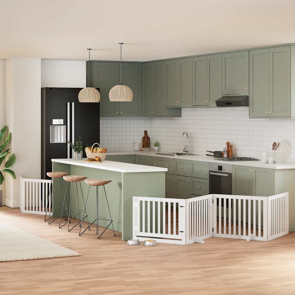 Hundgrind med dörr vikbar 8 paneler vit 640 cm poppel