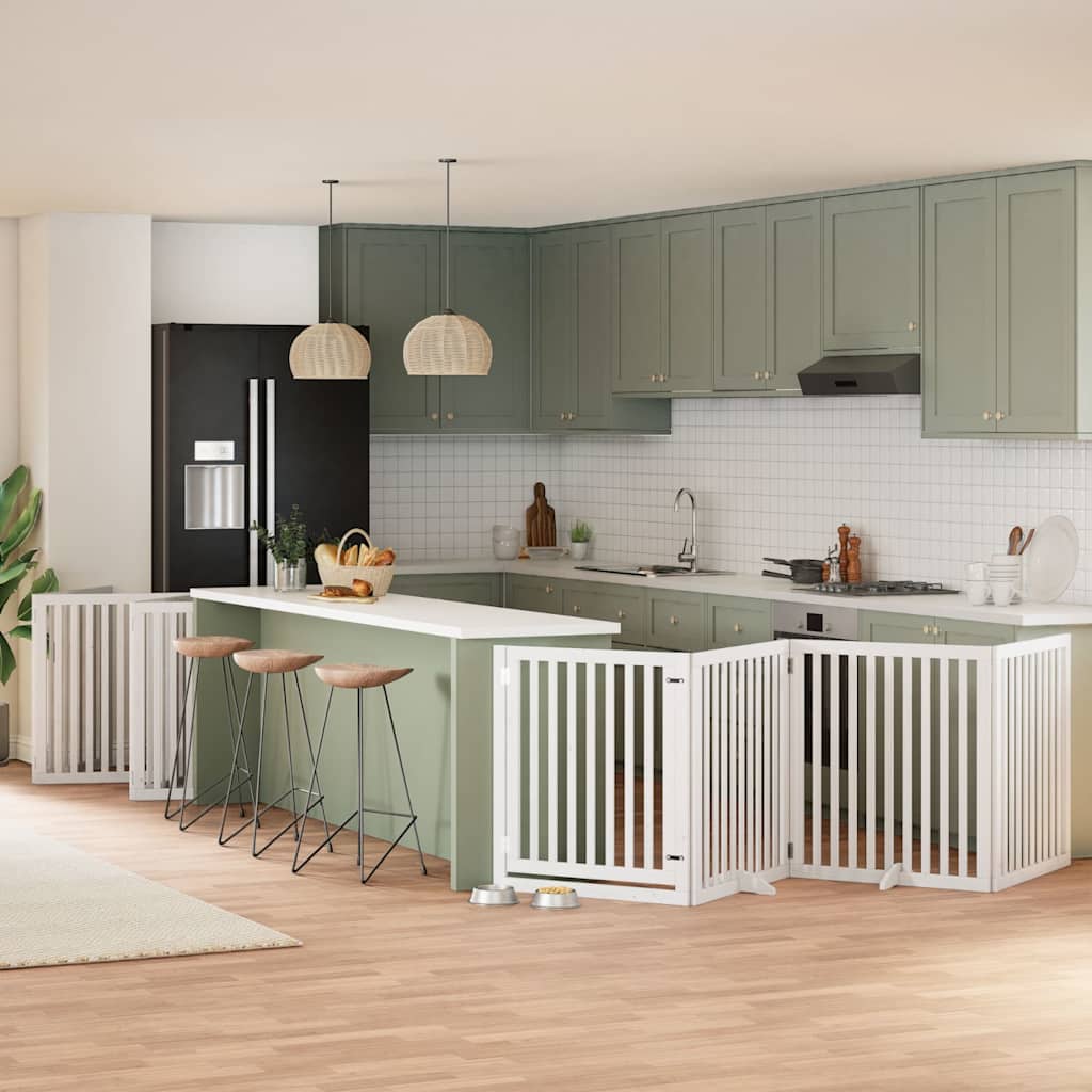 Hundgrind med dörr vikbar 10 paneler vit 800 cm poppel