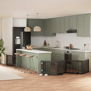 Hundgrind med dörr vikbar 6 paneler svart 480 cm poppel