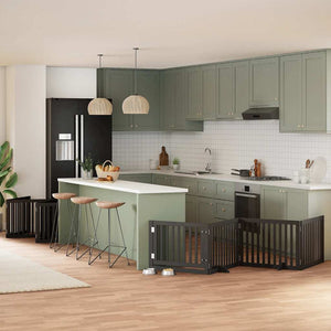 Hundgrind med dörr vikbar 10 paneler svart 800 cm poppel