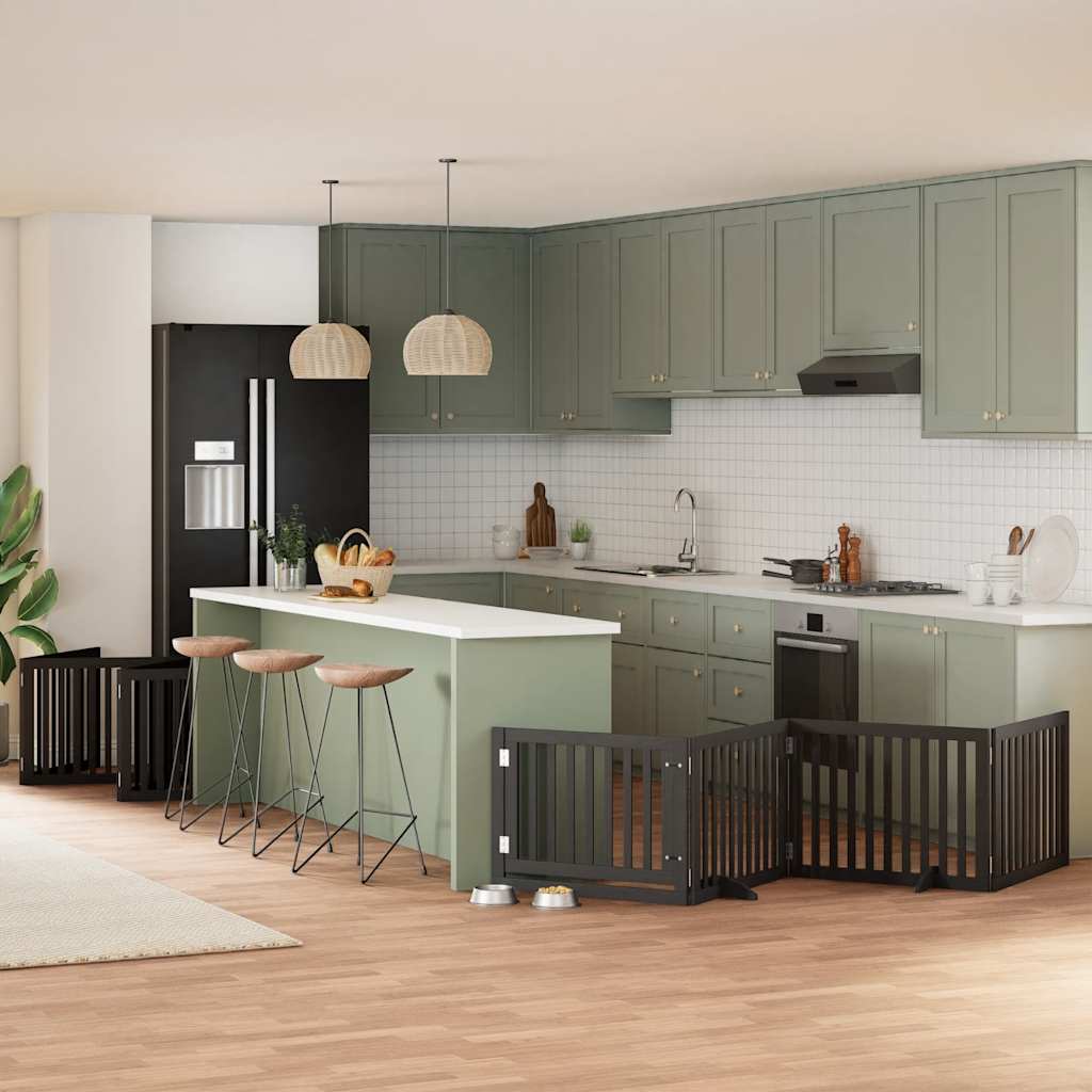 Hundgrind med dörr vikbar 12 paneler svart 960 cm poppel