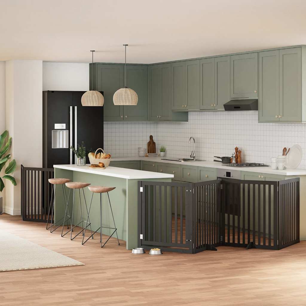 Hundgrind med dörr vikbar 6 paneler svart 480 cm poppel