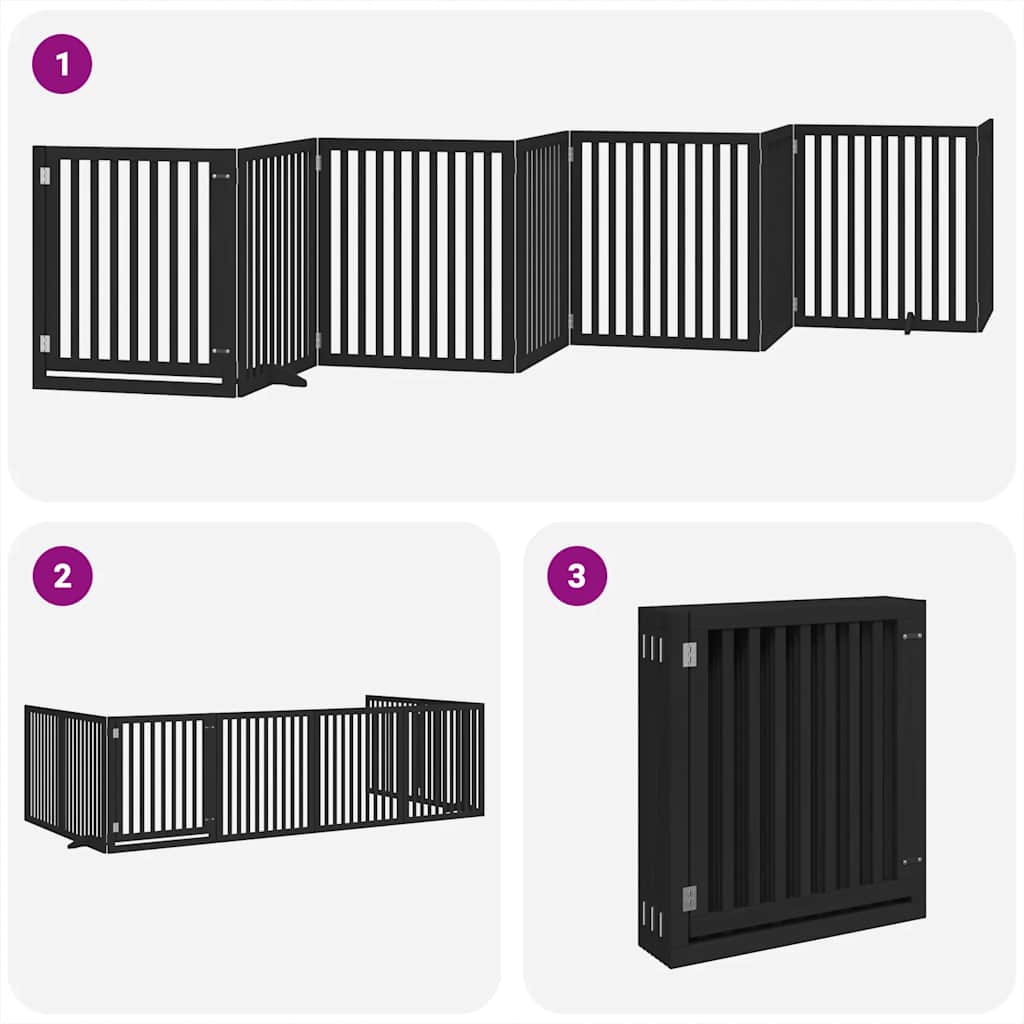 Hundgrind med dörr vikbar 8 paneler svart 640 cm poppel