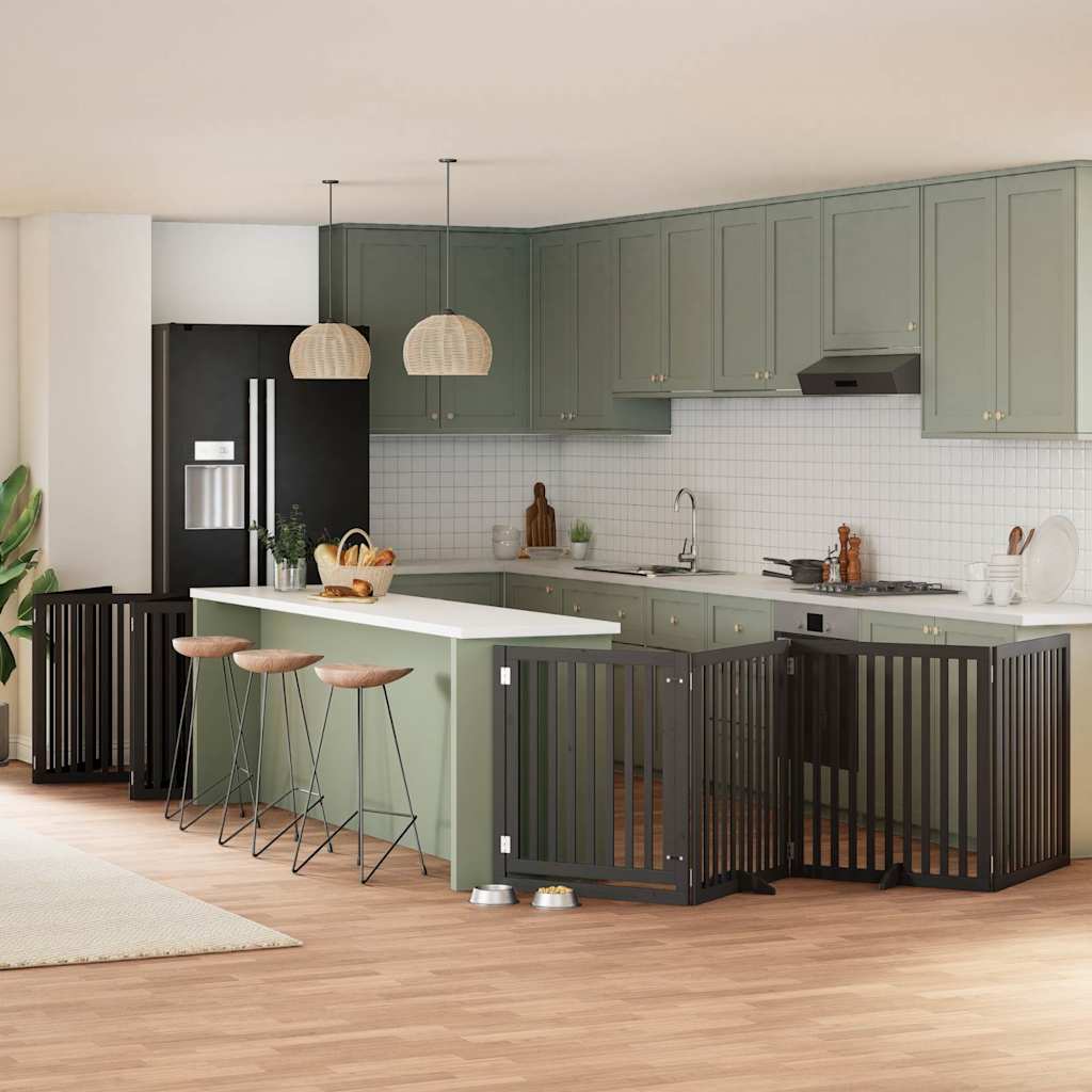 Hundgrind med dörr vikbar 12 paneler svart 960 cm poppel