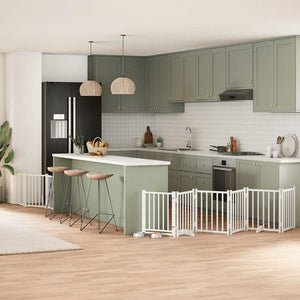 Hundgrind med dörr vikbar 9 paneler vit 450 cm poppel