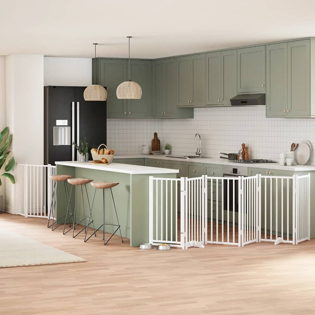 Hundgrind med dörr vikbar 9 paneler vit 450 cm poppel