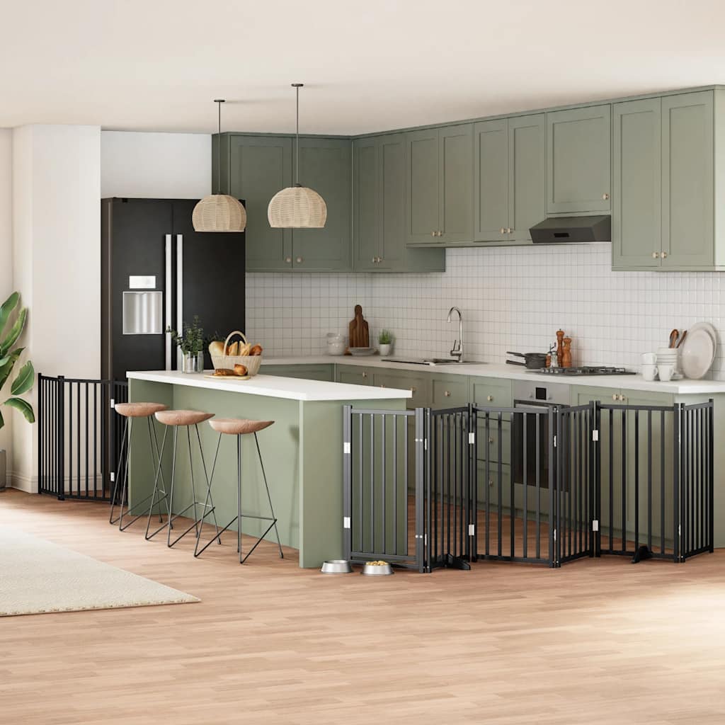 Hundgrind med dörr vikbar 9 paneler svart 450 cm poppel