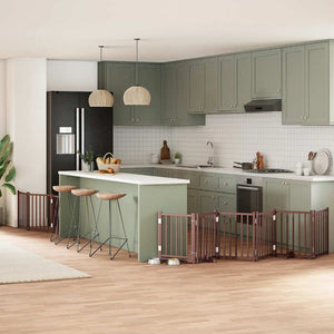 Hundgrind med dörr vikbar 9 paneler brun 450 cm poppel