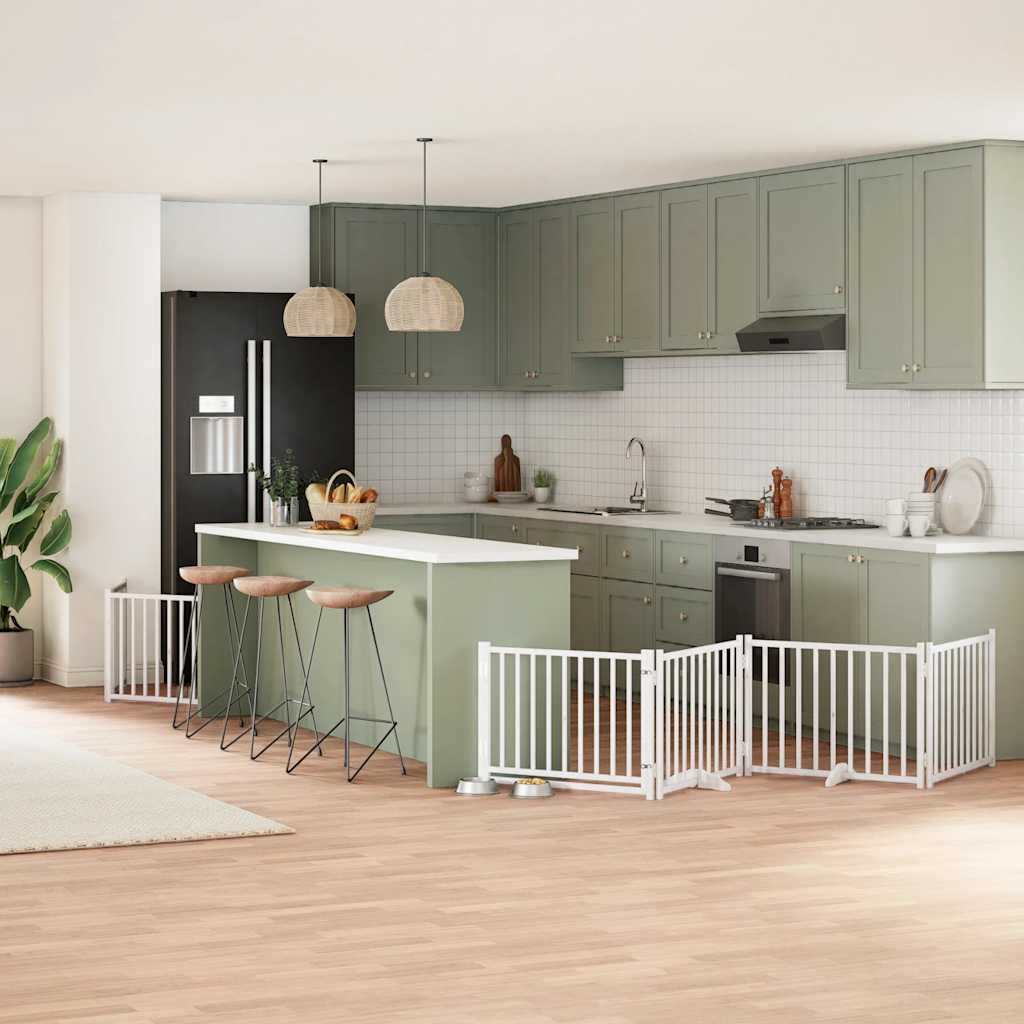 Hundgrind med dörr vikbar 6 paneler vit 480 cm poppel