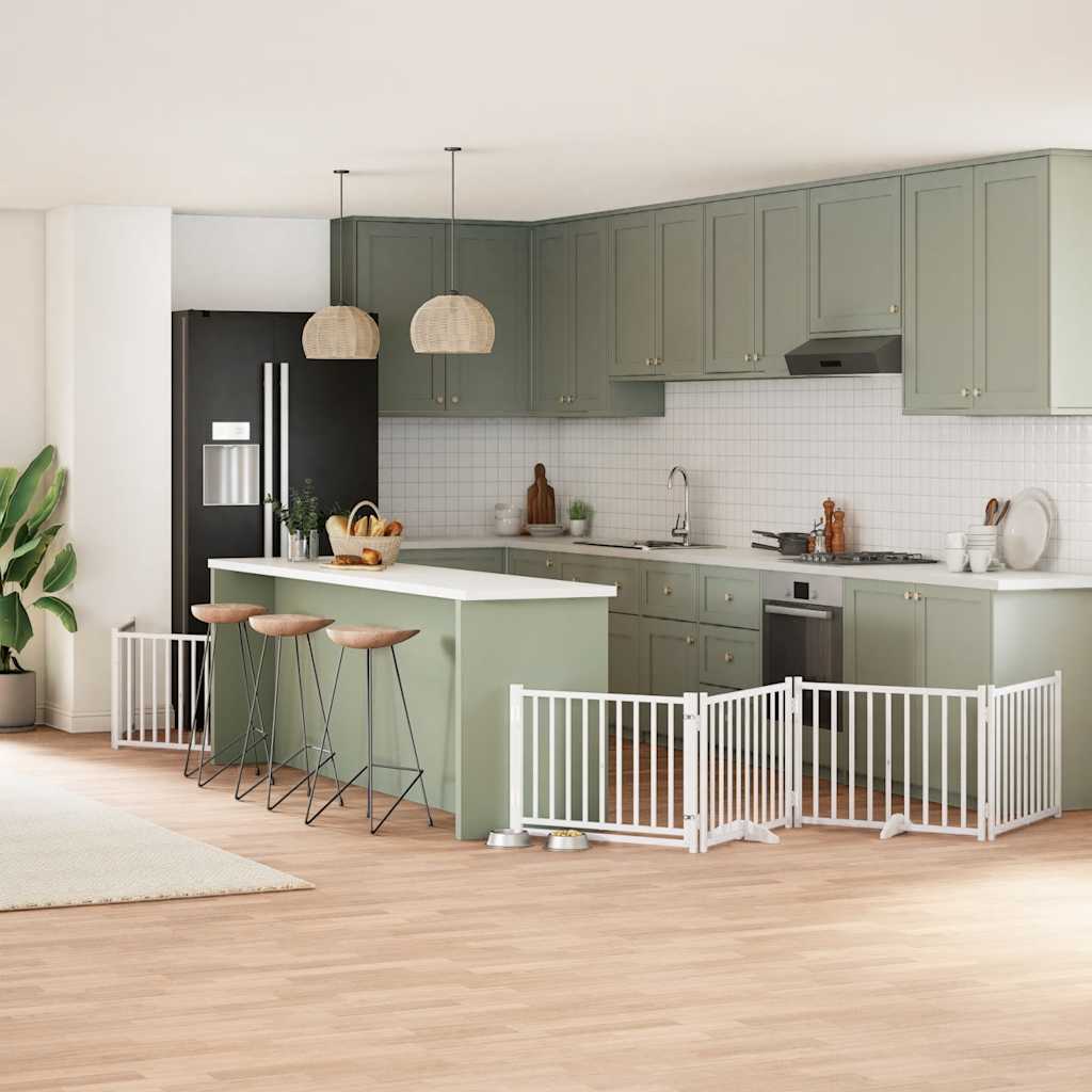 Hundgrind med dörr vikbar 10 paneler vit 800 cm poppel