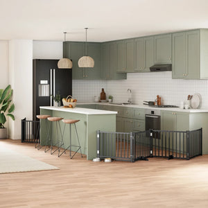 Hundgrind med dörr vikbar 6 paneler svart 480 cm poppel