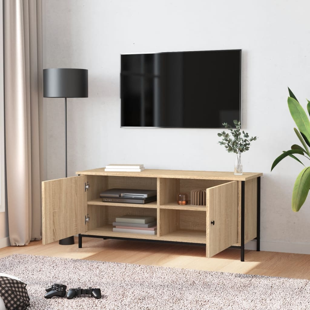 Tv-bänk med dörrar sonoma-ek 102x35x45 cm konstruerat trä