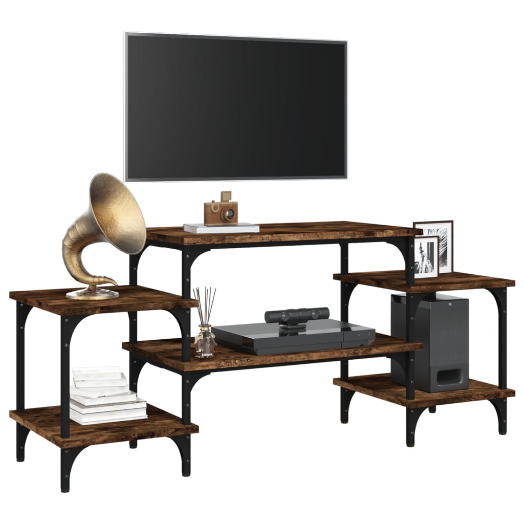 Tv-bänk rökfärgad ek 117x35x52 cm konstruerat trä