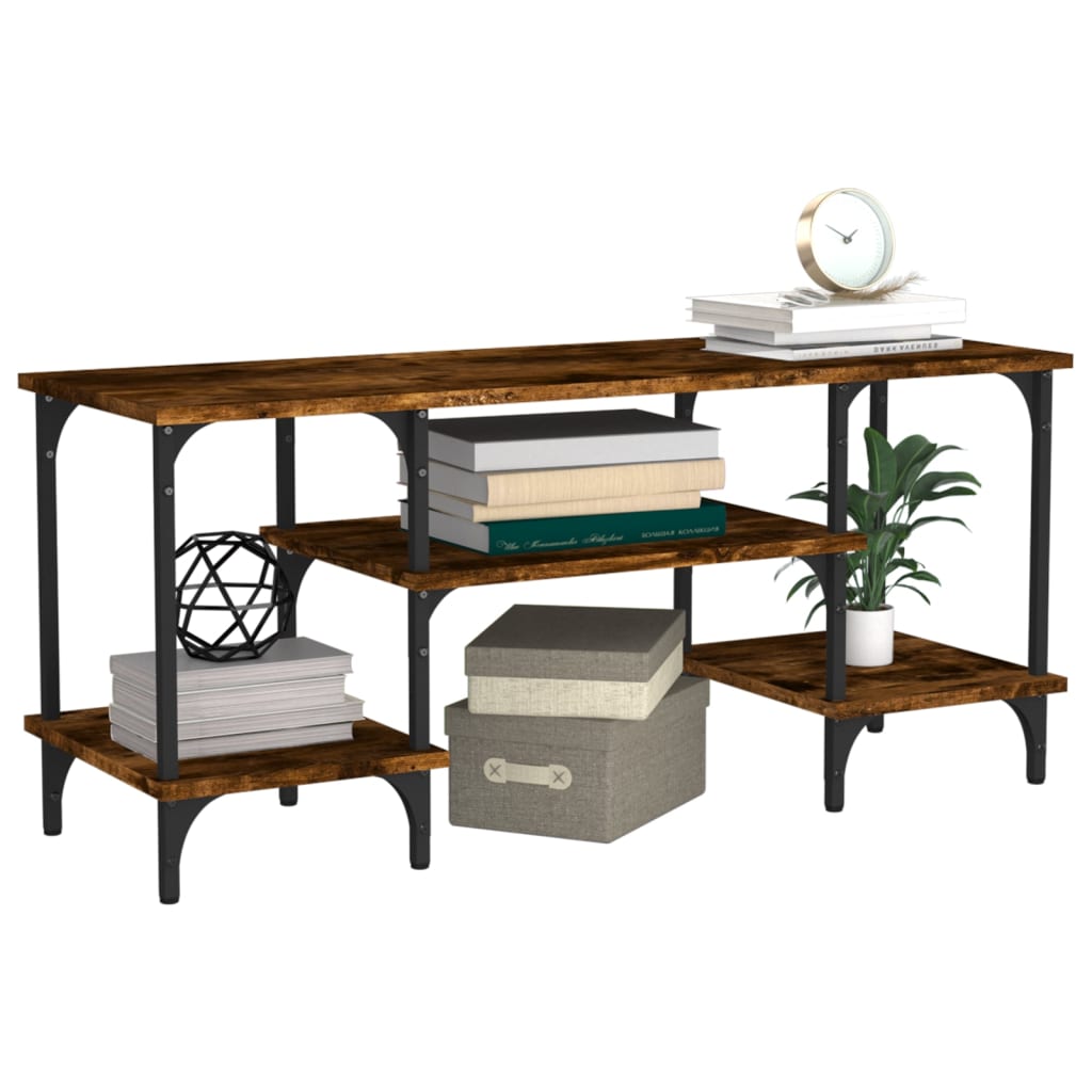 Tv-bänk rökfärgad ek 102x35x45,5 cm konstruerat trä