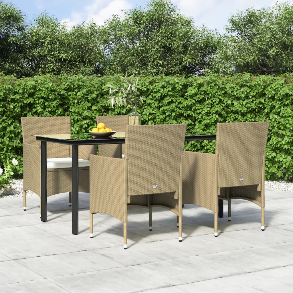 Matgrupp för trädgården med dynor 5 delar beige och svart