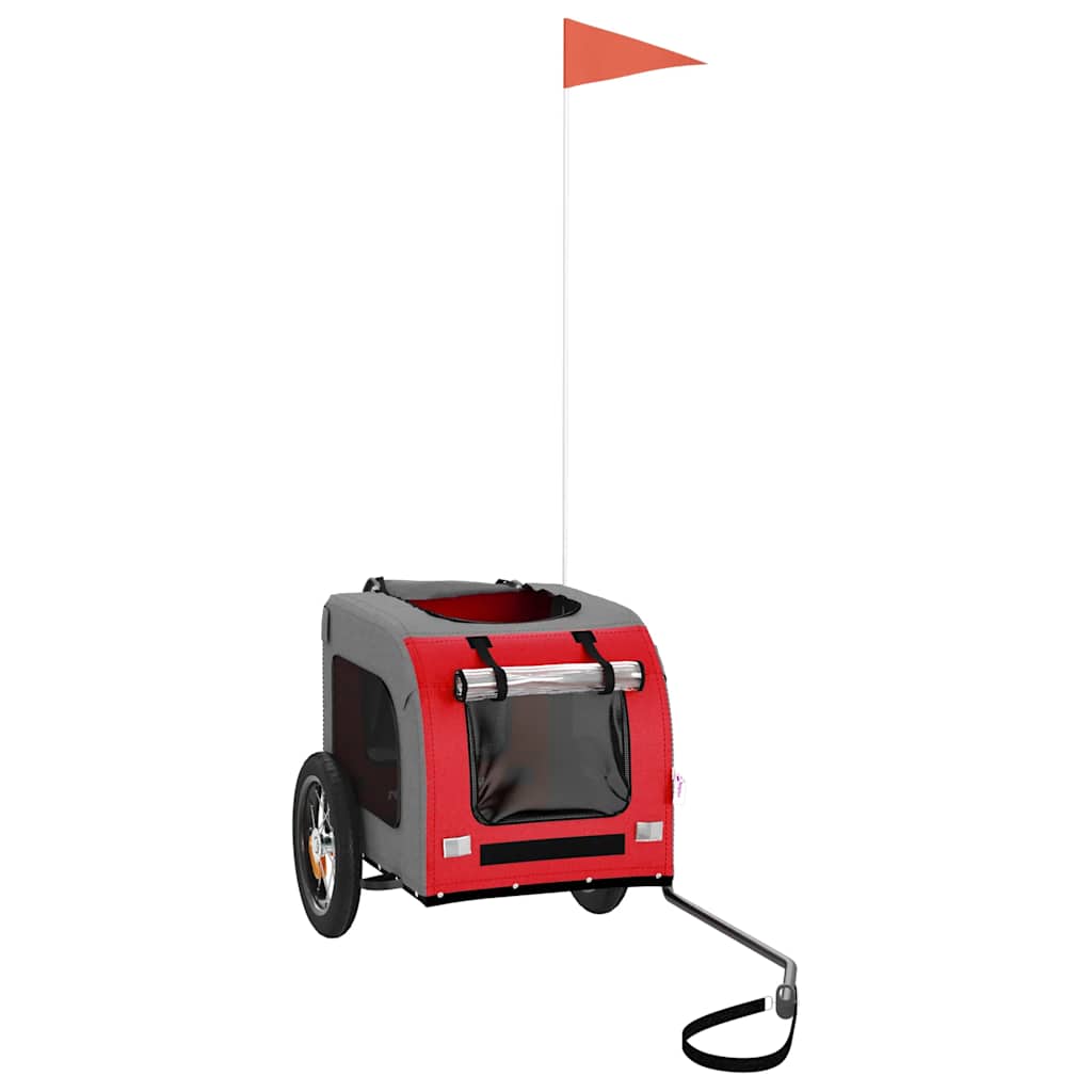 Cykelvagn för djur röd och grå oxfordtyg och järn