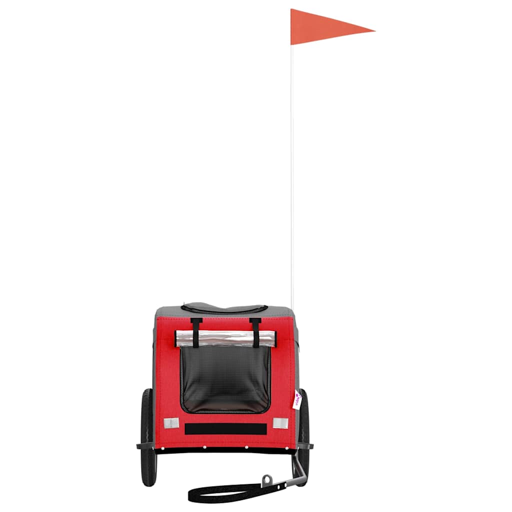 Cykelvagn för djur röd och grå oxfordtyg och järn