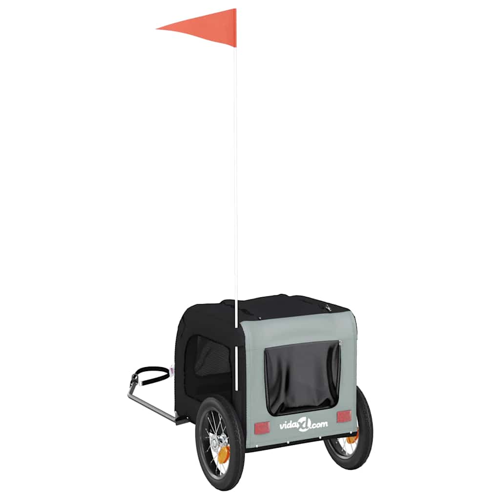 Cykelvagn för djur grå och svart oxfordtyg och järn