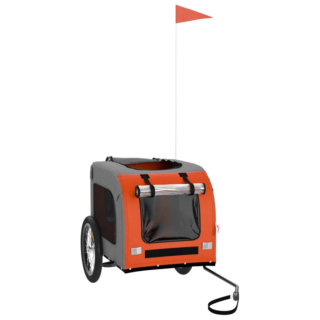 Cykelvagn för djur orange och grå oxfordtyg och järn