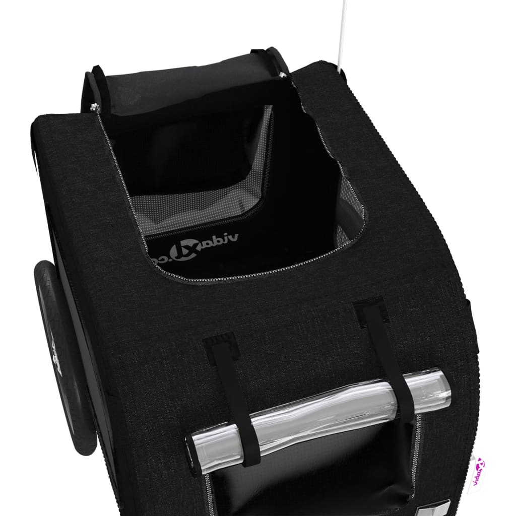 Cykelvagn för djur svart oxfordtyg och järn