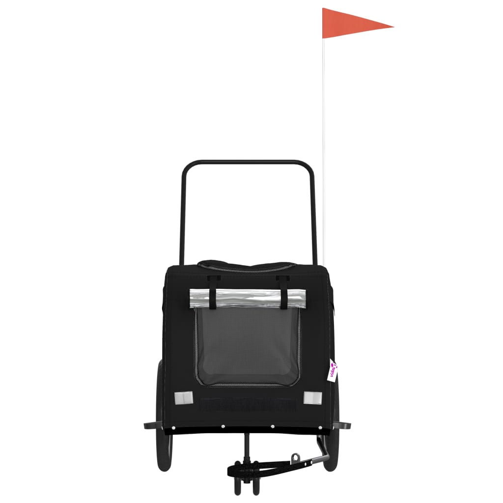 Cykelvagn för djur svart oxfordtyg och järn