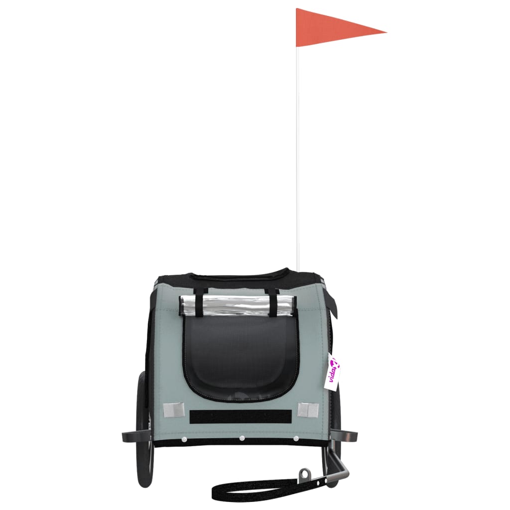 Cykelvagn för djur svart och grå oxfordtyg och järn