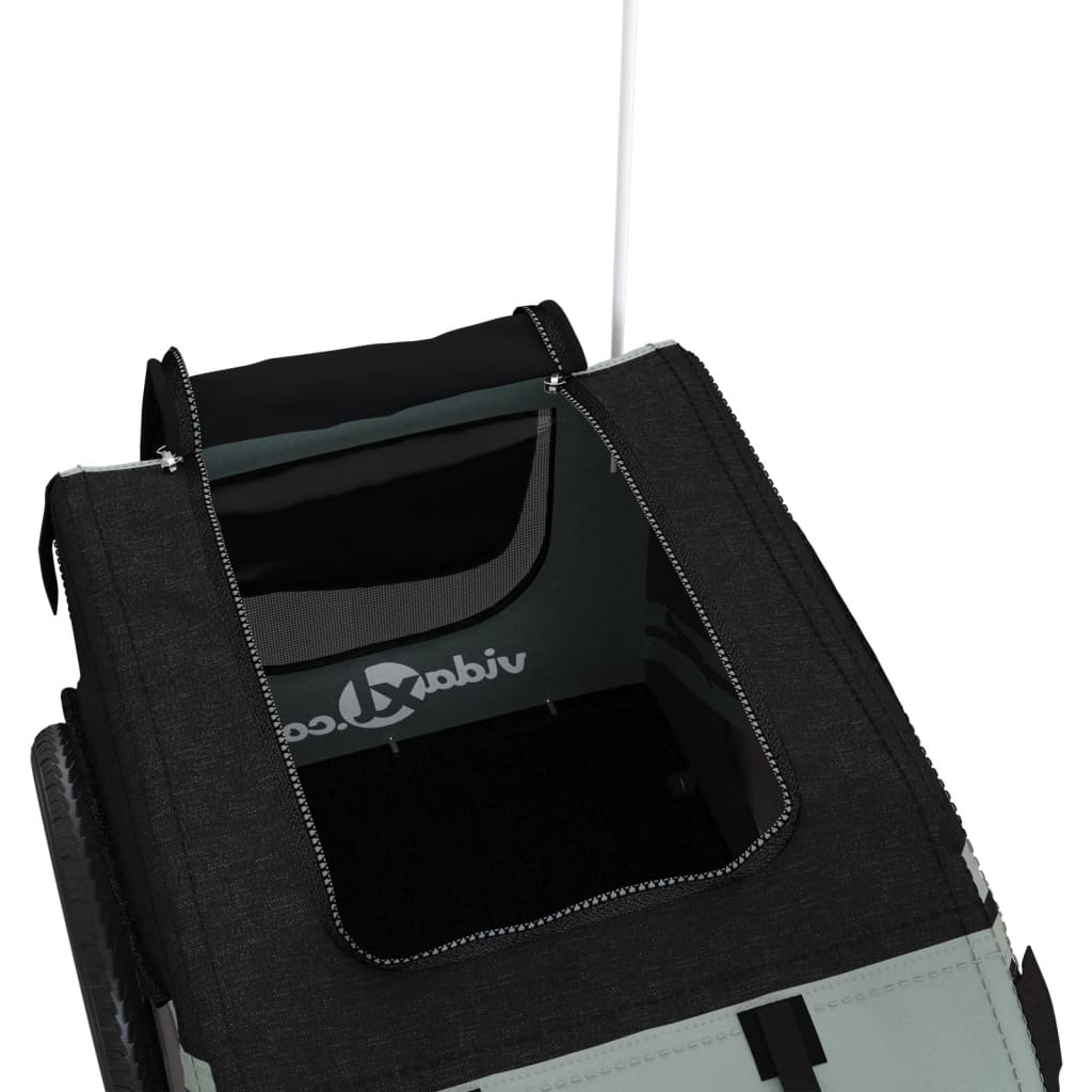 Cykelvagn för djur svart och grå oxfordtyg och järn