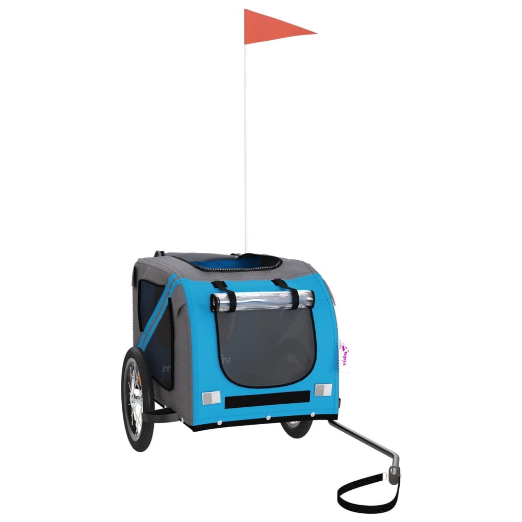 Cykelvagn för djur blå och grå oxfordtyg och järn