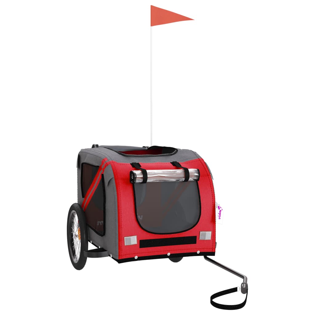 Cykelvagn för djur röd och grå oxfordtyg och järn