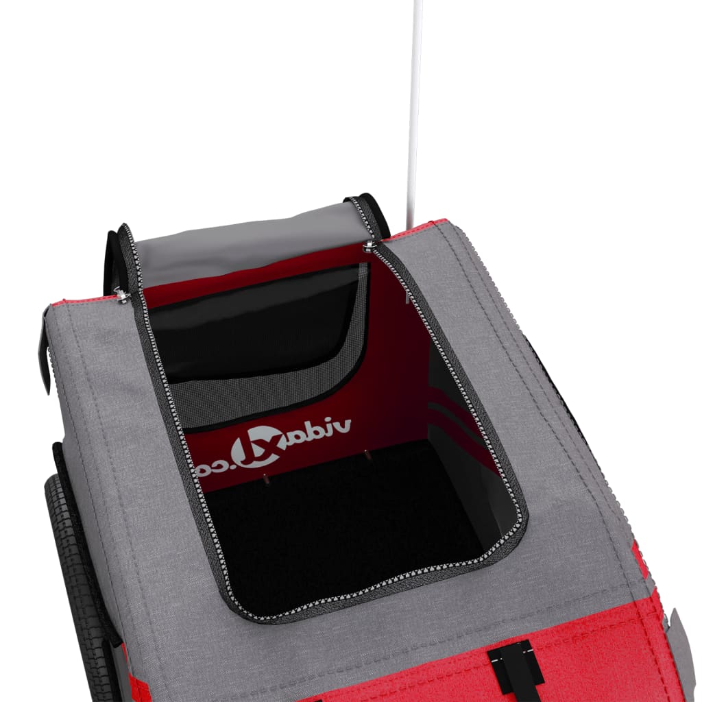 Cykelvagn för djur röd och grå oxfordtyg och järn