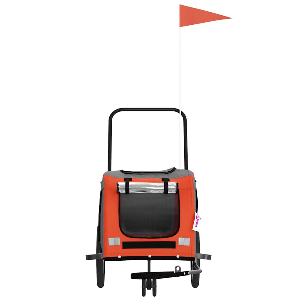 Cykelvagn för djur orange och grå oxfordtyg och järn