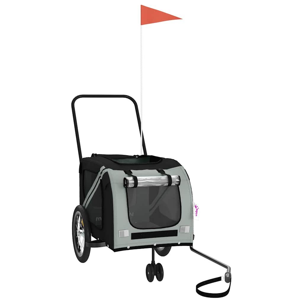 Cykelvagn för djur grå och svart oxfordtyg och järn