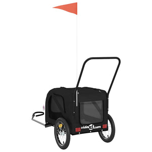 Cykelvagn för djur svart oxfordtyg och järn