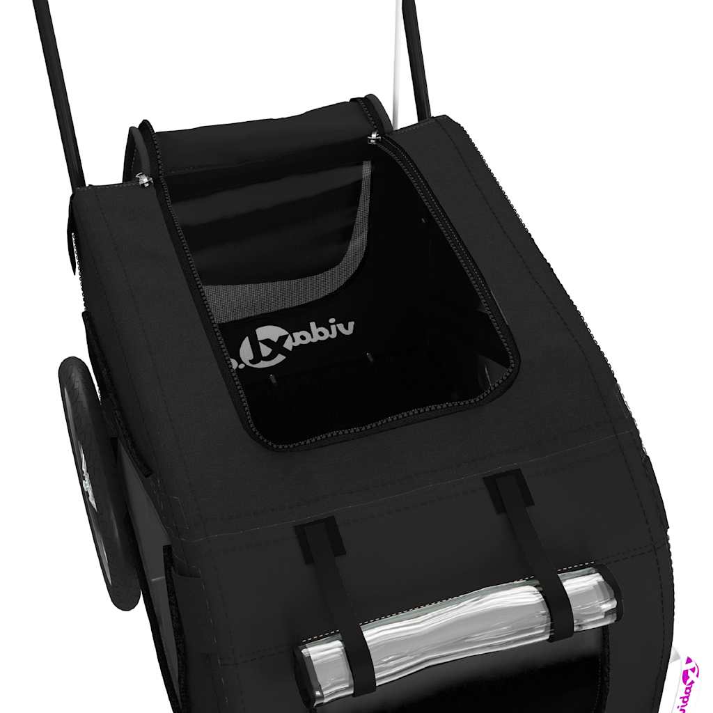 Cykelvagn för djur svart oxfordtyg och järn