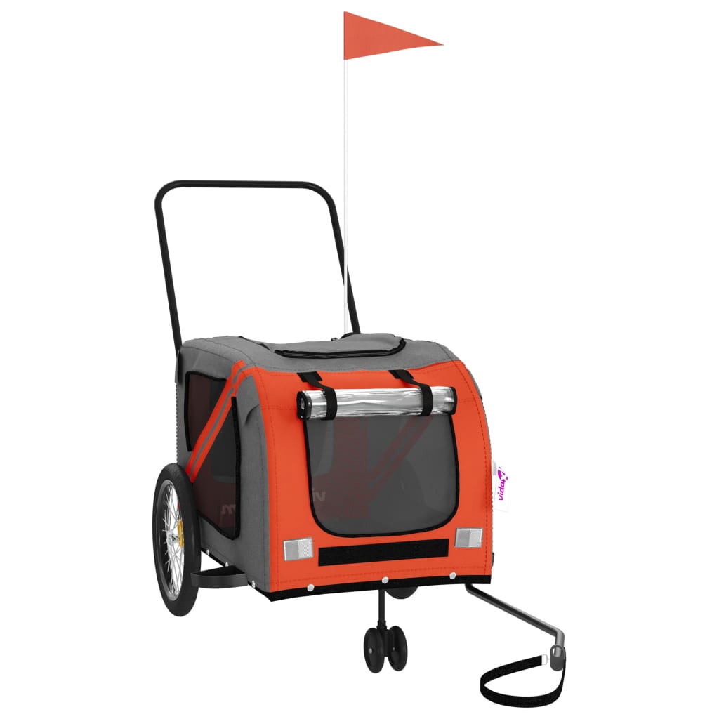Cykelvagn för djur orange och grå oxfordtyg och järn