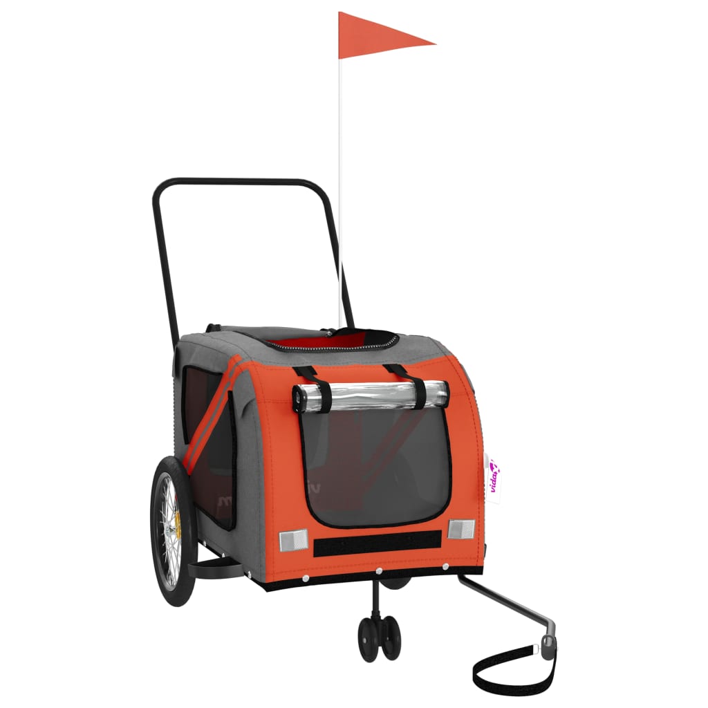 Cykelvagn för djur orange och grå oxfordtyg och järn
