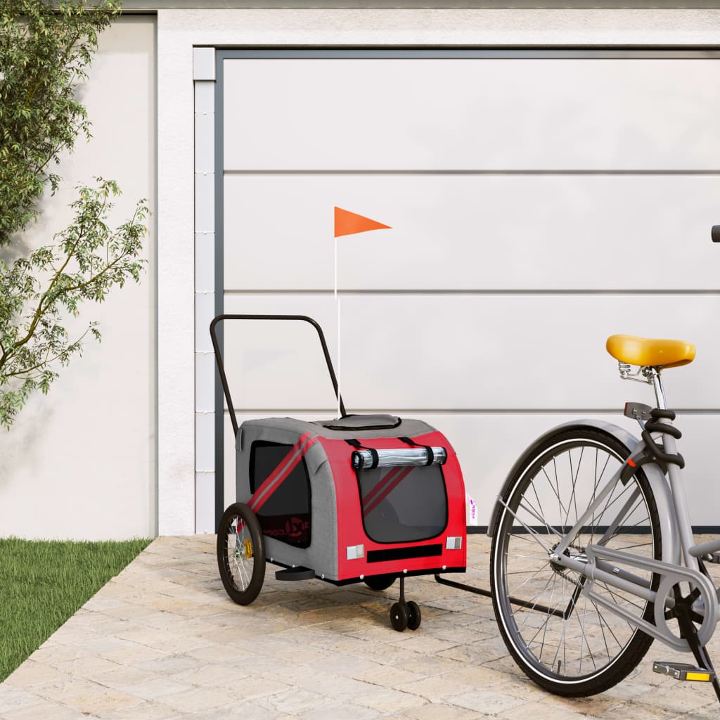Cykelvagn för djur orange och grå oxfordtyg och järn