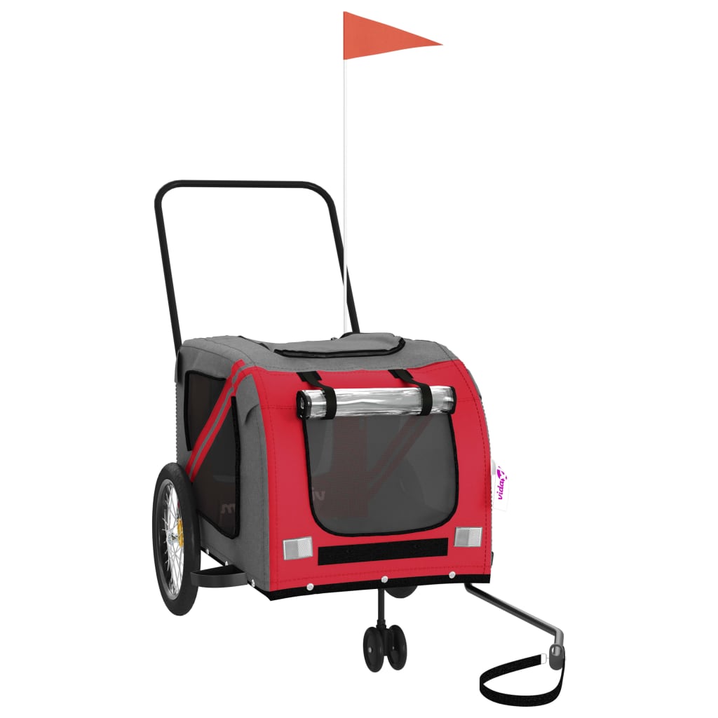 Cykelvagn för djur röd och grå oxfordtyg och järn