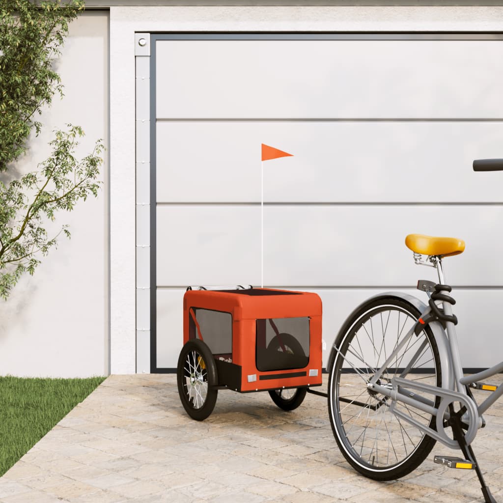 Cykelvagn för djur orange och svart oxfordtyg och järn