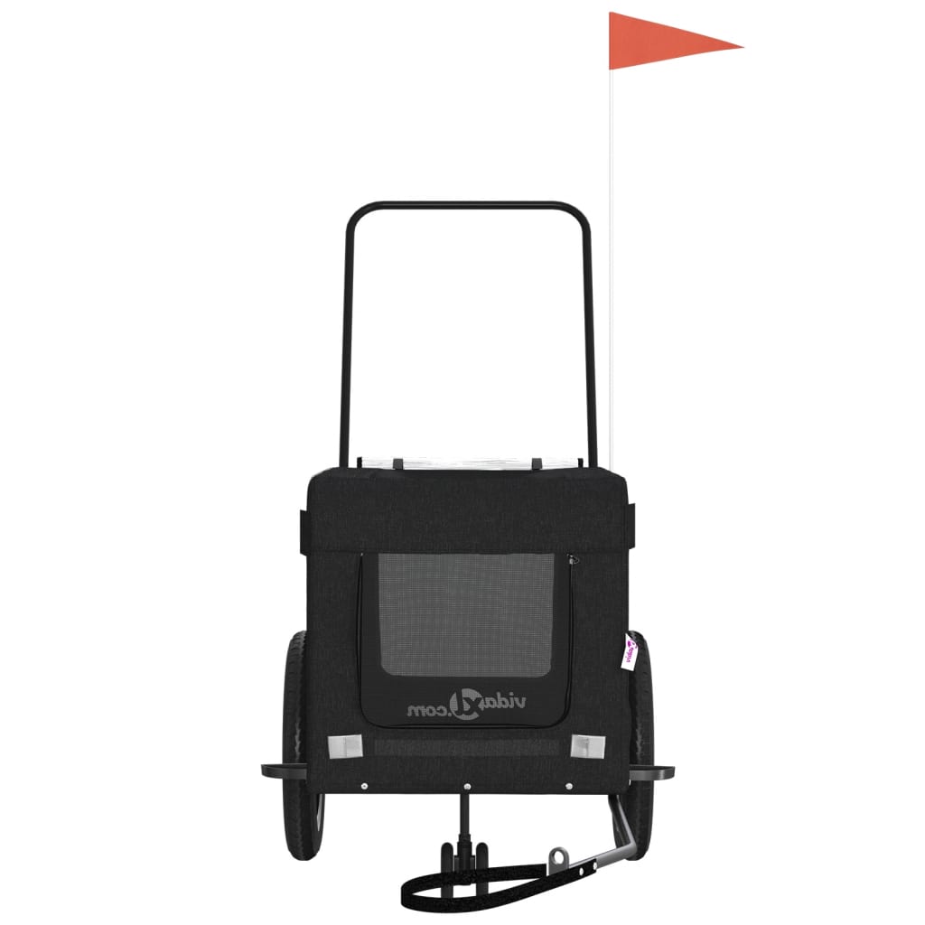 Cykelvagn för djur svart oxfordtyg och järn