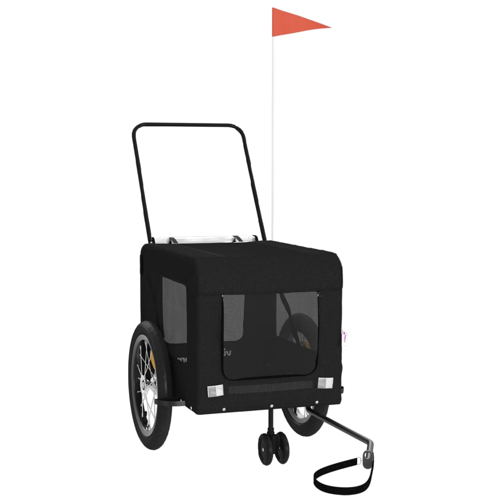 Cykelvagn för djur svart oxfordtyg och järn