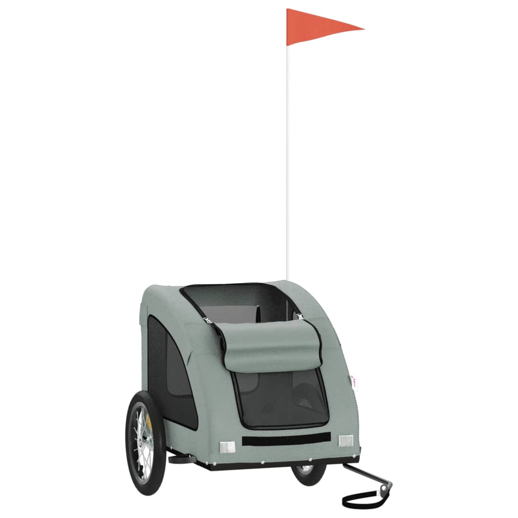Cykelvagn för djur grå oxfordtyg och järn